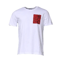 White Cotton Leopard Print Crew Neck T-shirt