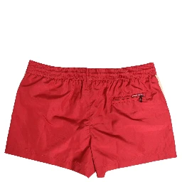 Red Polyester Men Drawstring Shorts Swimwear