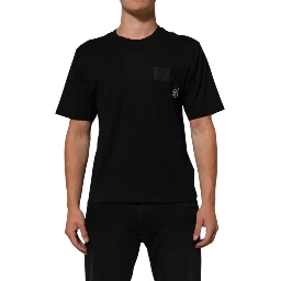 Black Cotton Logo Plaque Crew Neck T-shirt