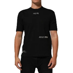 Black Statement Cotton Crew Neck Men T-shirt