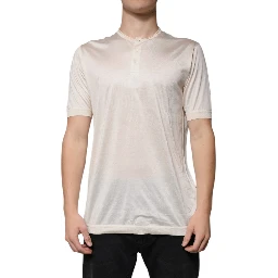 Off White Silk Henley Short Sleeves T-shirt