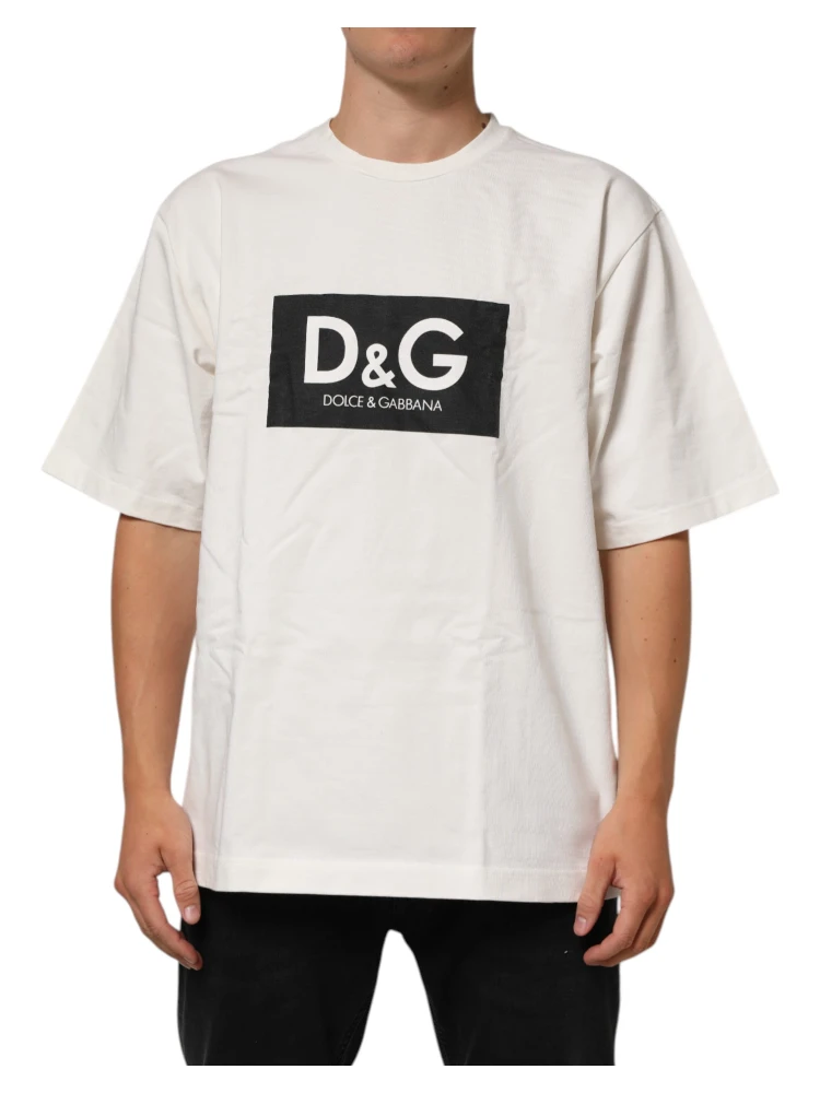 White Cotton Logo Print Men Crewneck T-shirt