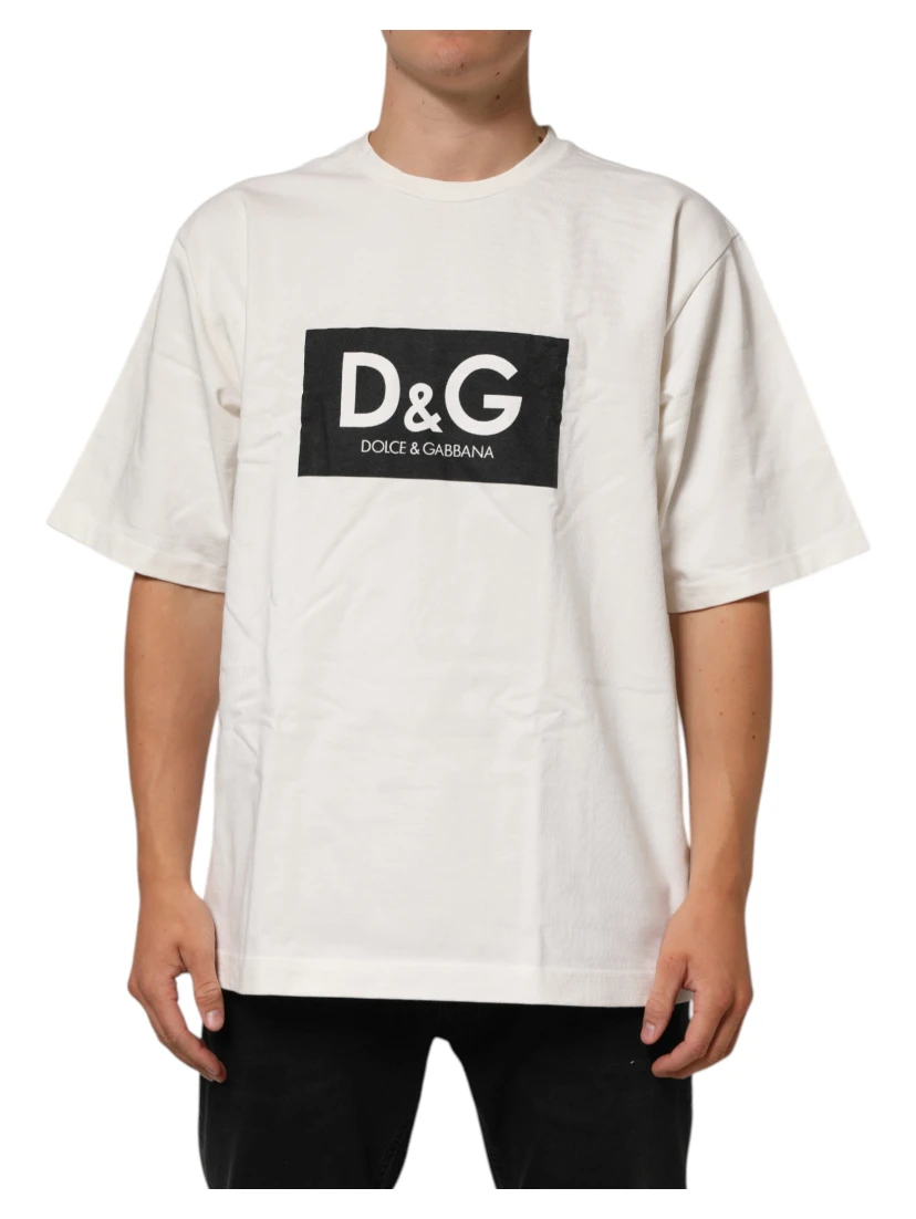 White Cotton Logo Print Men Crewneck T-shirt