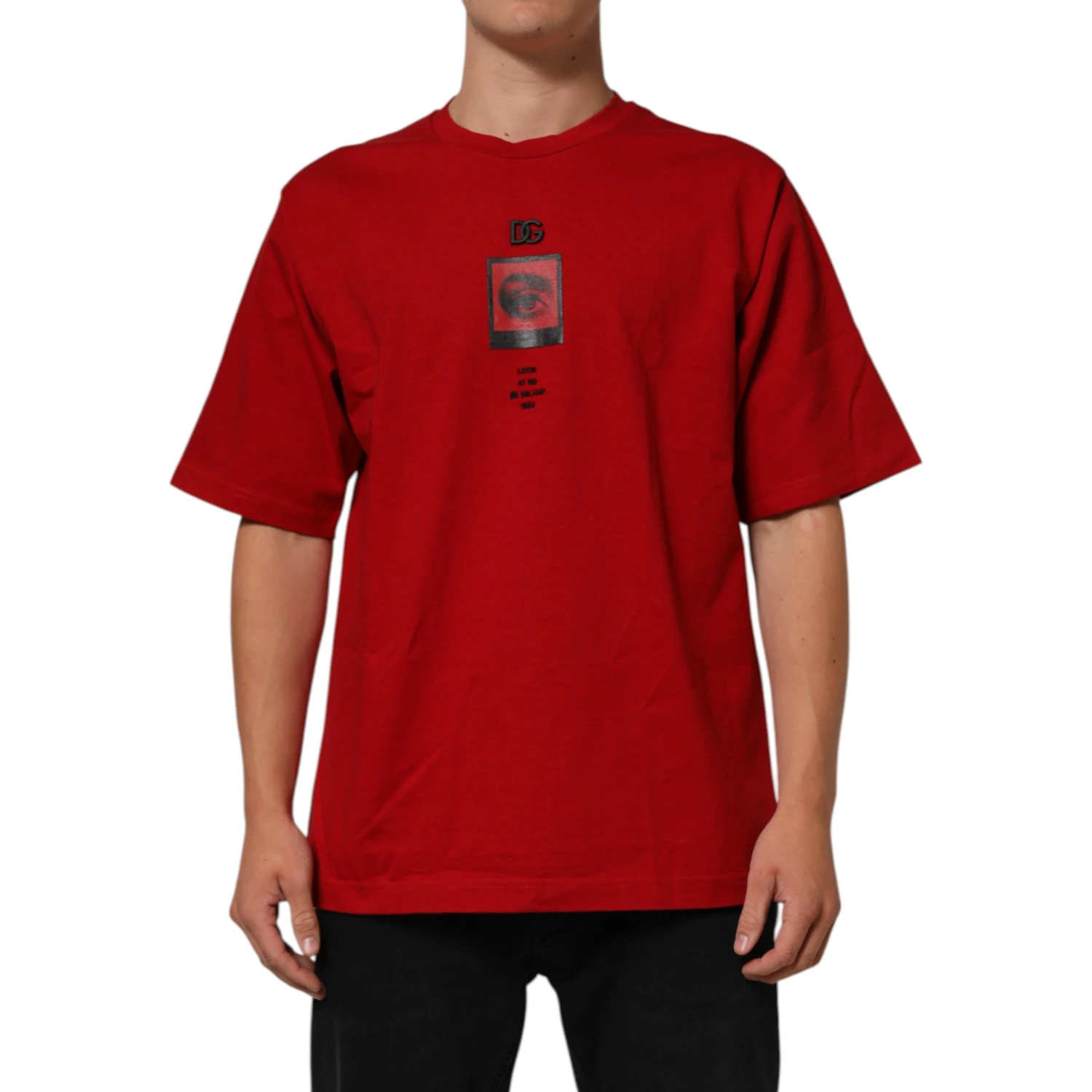 Red DG Eye Print Cotton Crew Neck T-shirt