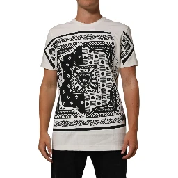 White Cotton Bandana Print CrewNeck T-shirt
