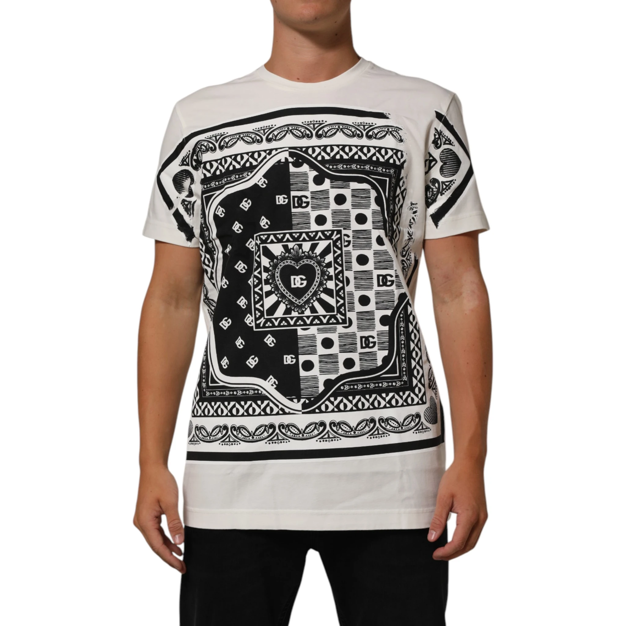 White Cotton Bandana Print CrewNeck T-shirt