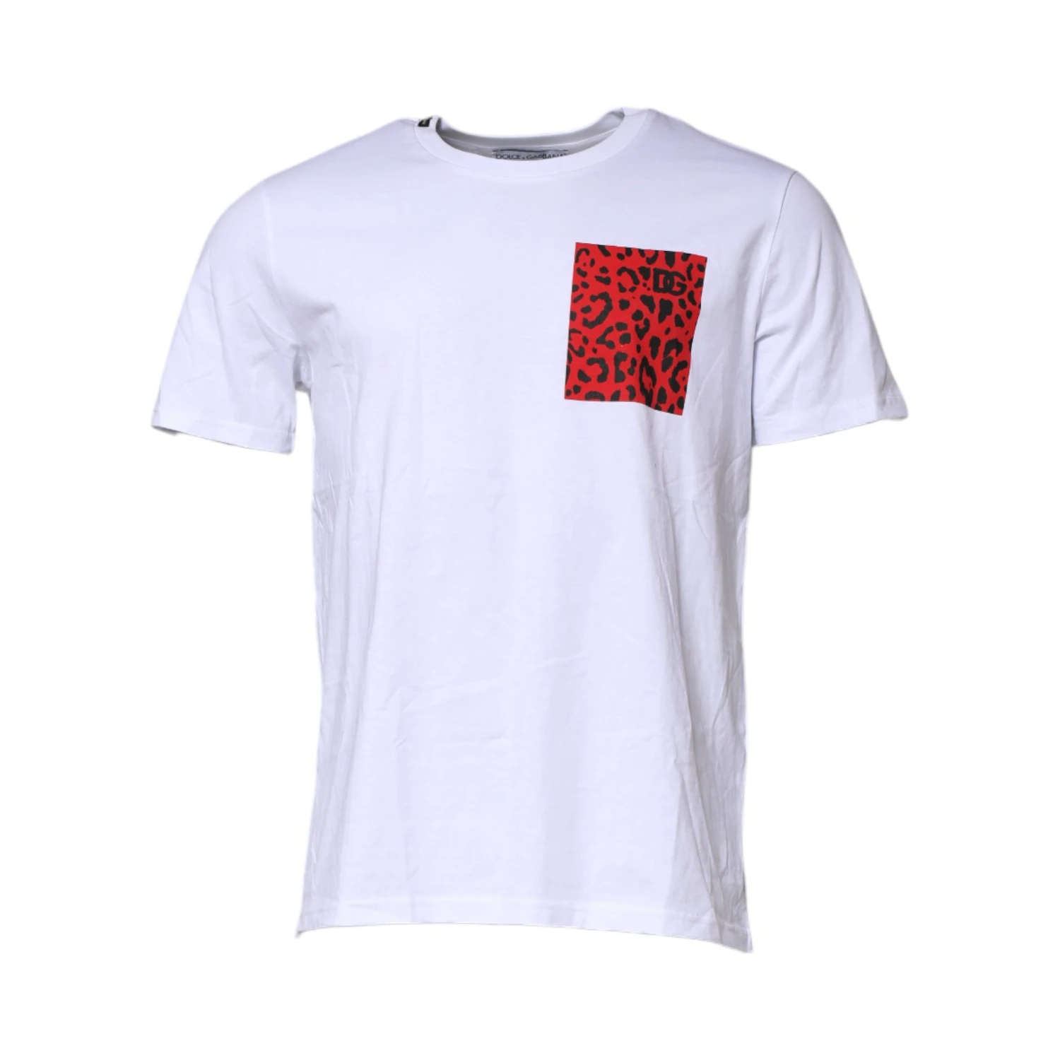 White Cotton Leopard Print Crew Neck T-shirt