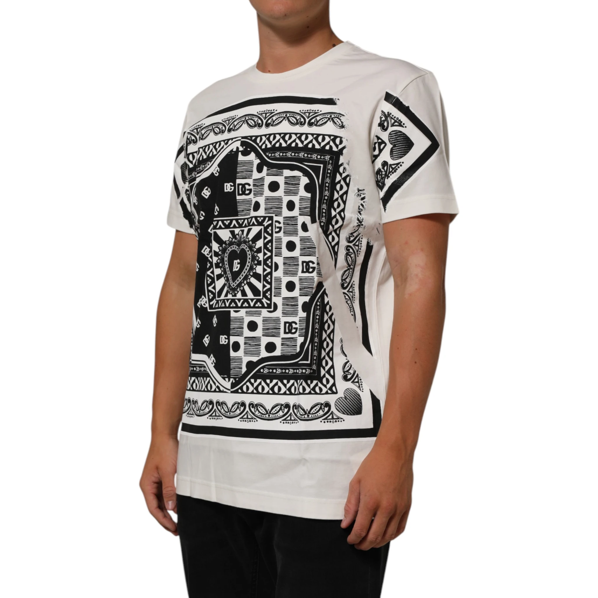 White Cotton Bandana Print CrewNeck T-shirt