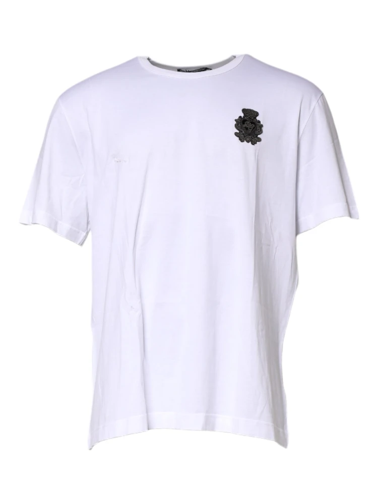 White Cotton DG Logo Embroidery Men T-shirt
