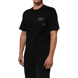 Black Cotton Logo Plaque Crew Neck T-shirt