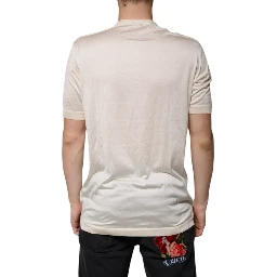 Off White Silk Henley Short Sleeves T-shirt