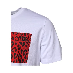 White Cotton Leopard Print Crew Neck T-shirt