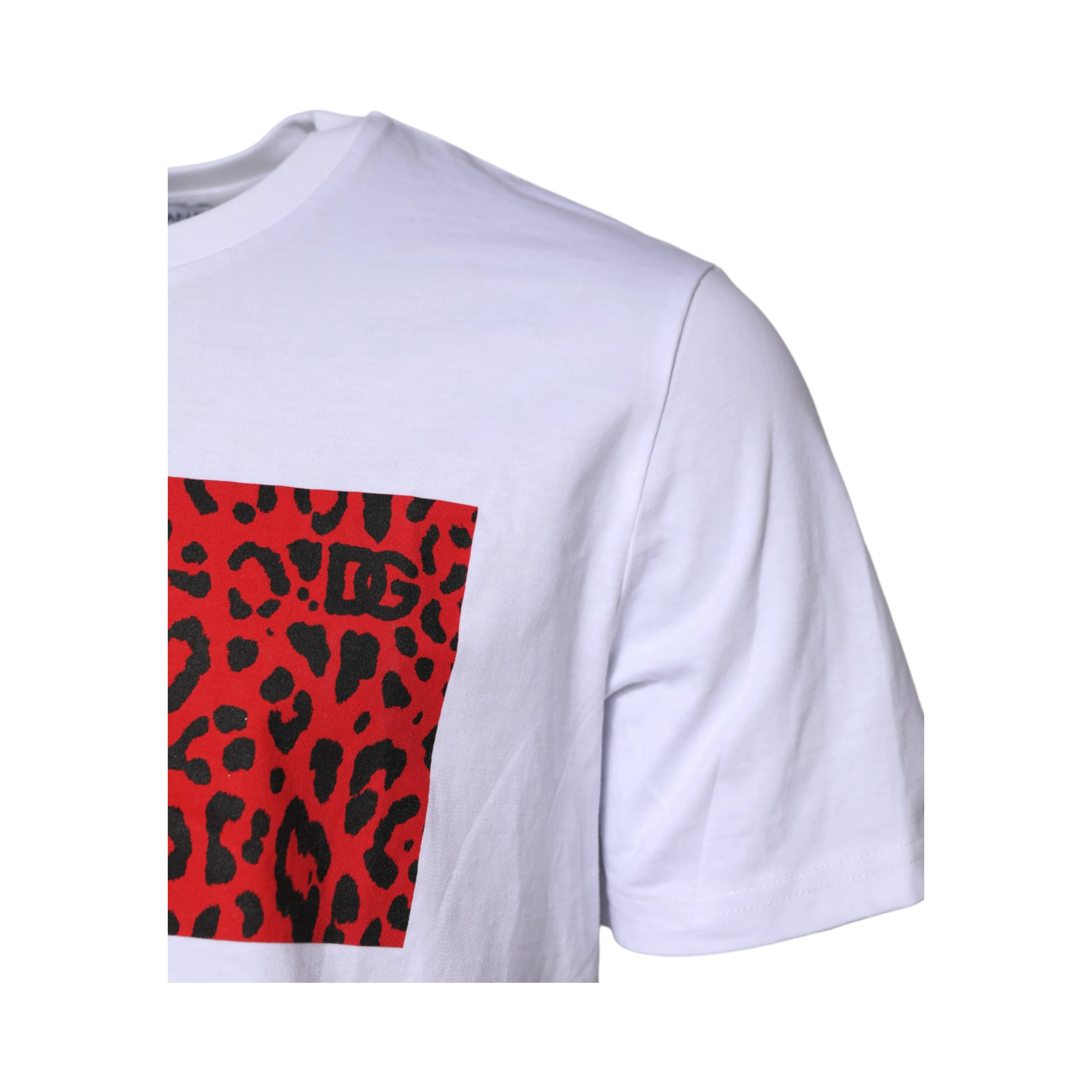 White Cotton Leopard Print Crew Neck T-shirt