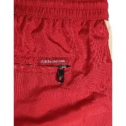 Red Polyester Men Drawstring Shorts Swimwear