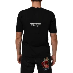 Black Statement Cotton Crew Neck Men T-shirt