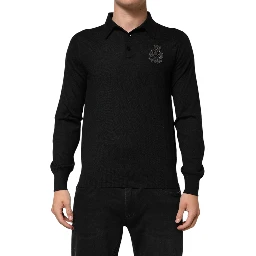 Black Crest Long Sleeve Men Pullover Sweater