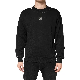 Black Embellished Cotton Sweatshirt Sweater