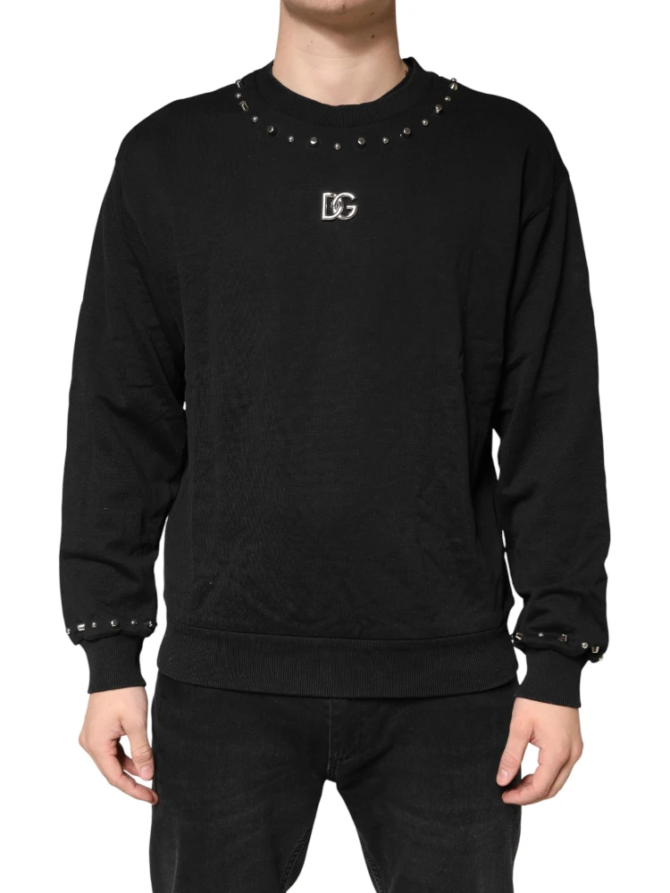 Black Embellished Cotton Sweatshirt Sweater