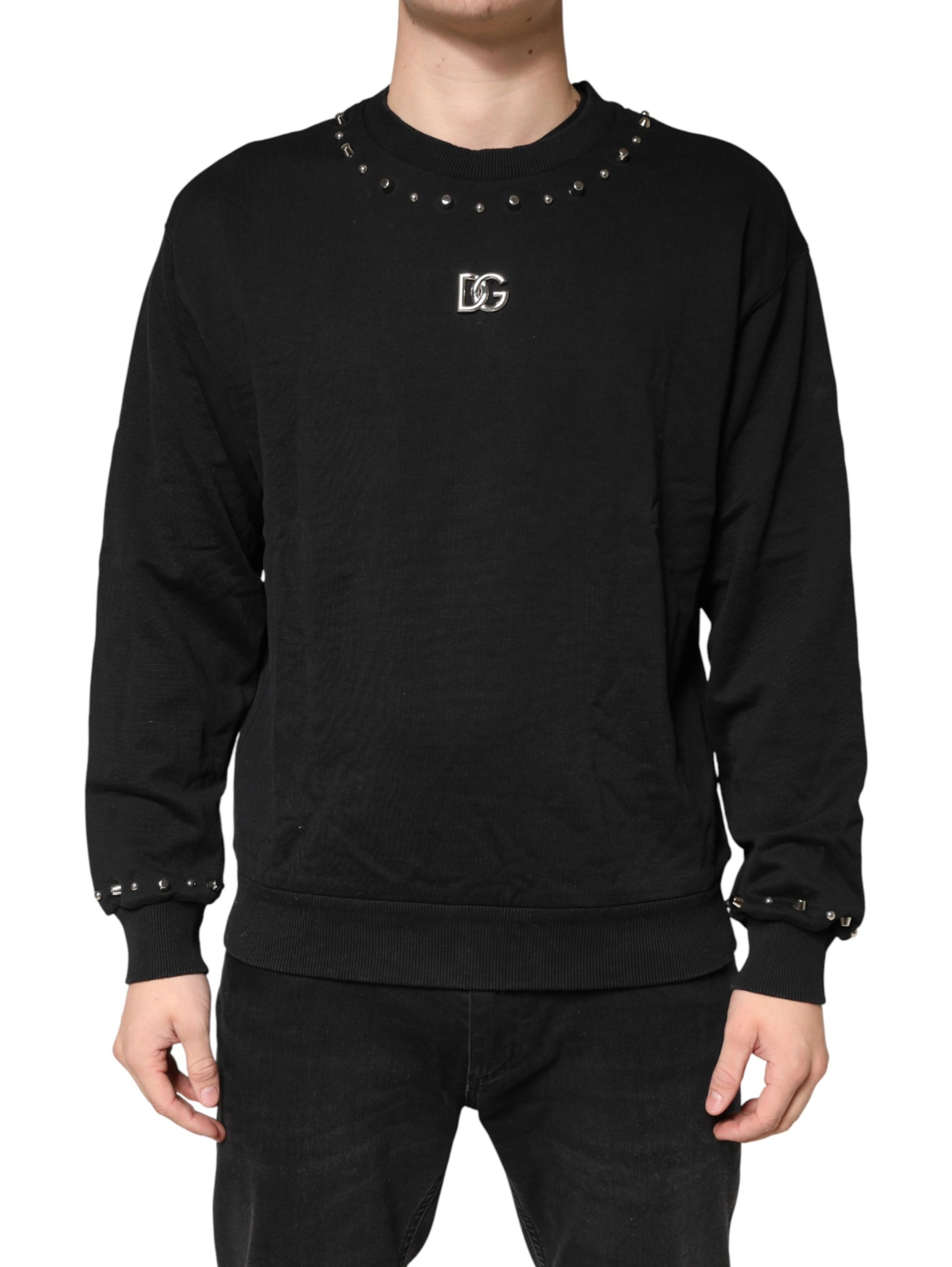 Black Embellished Cotton Sweatshirt Sweater