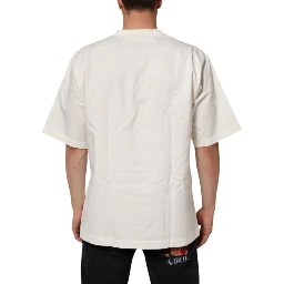 White Cotton Logo Print Men Crewneck T-shirt