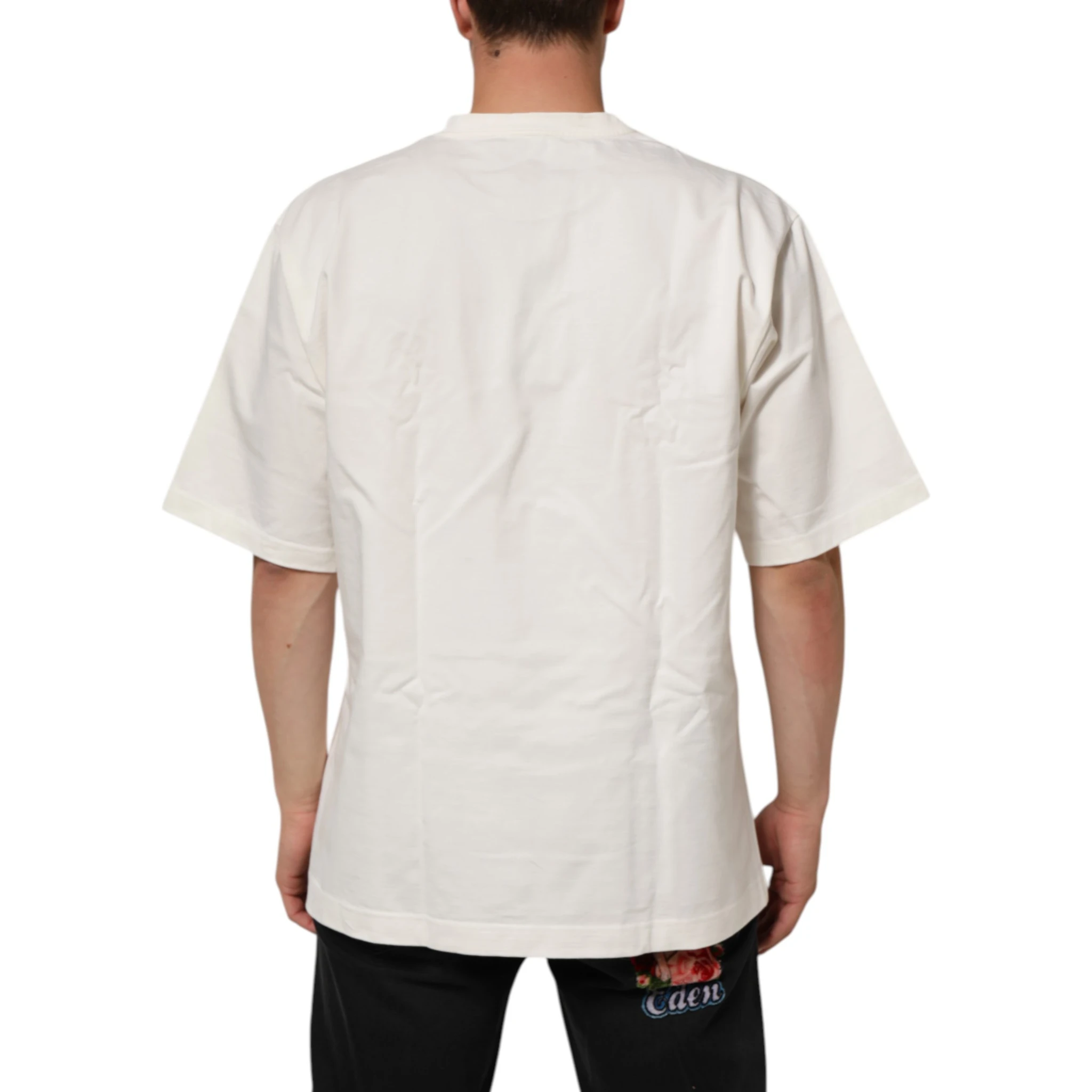 White Cotton Logo Print Men Crewneck T-shirt