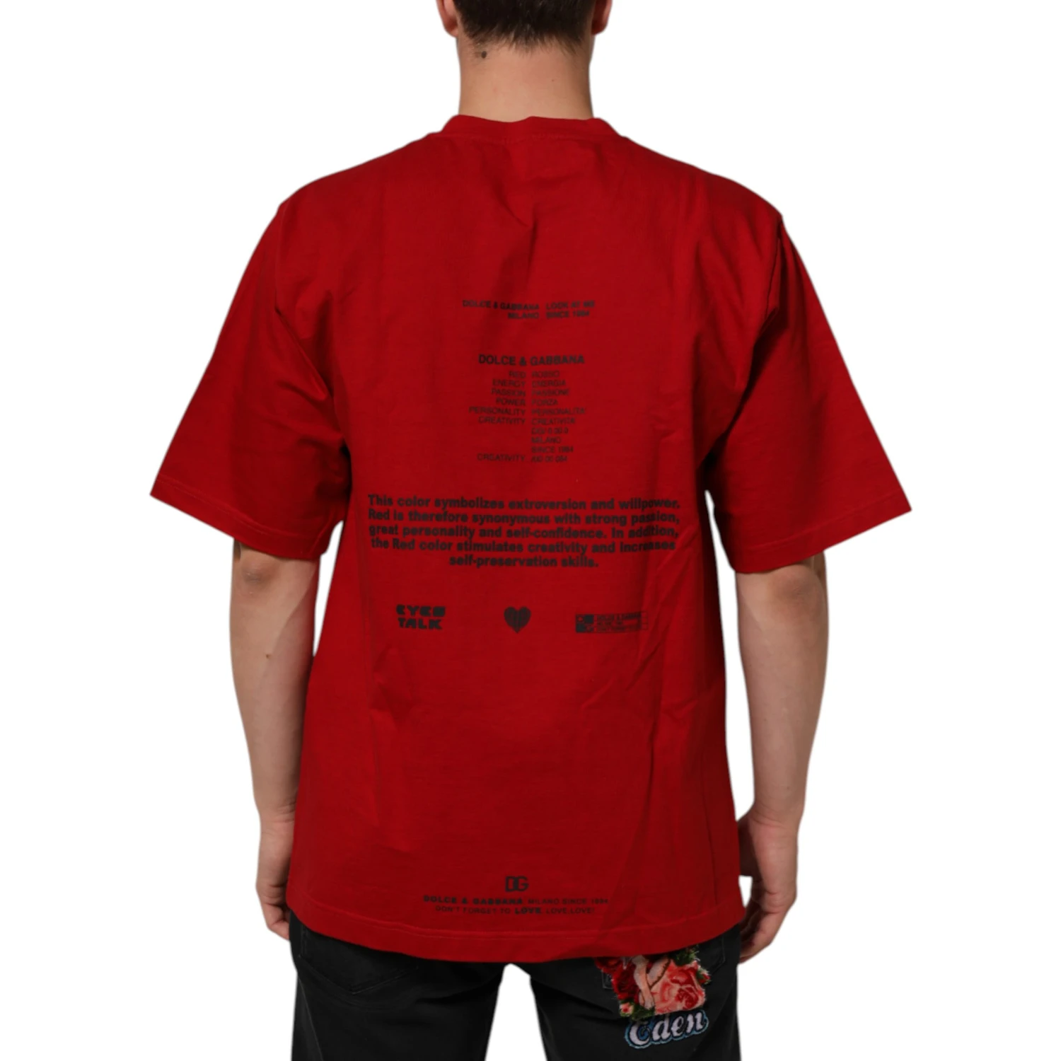 Red DG Eye Print Cotton Crew Neck T-shirt