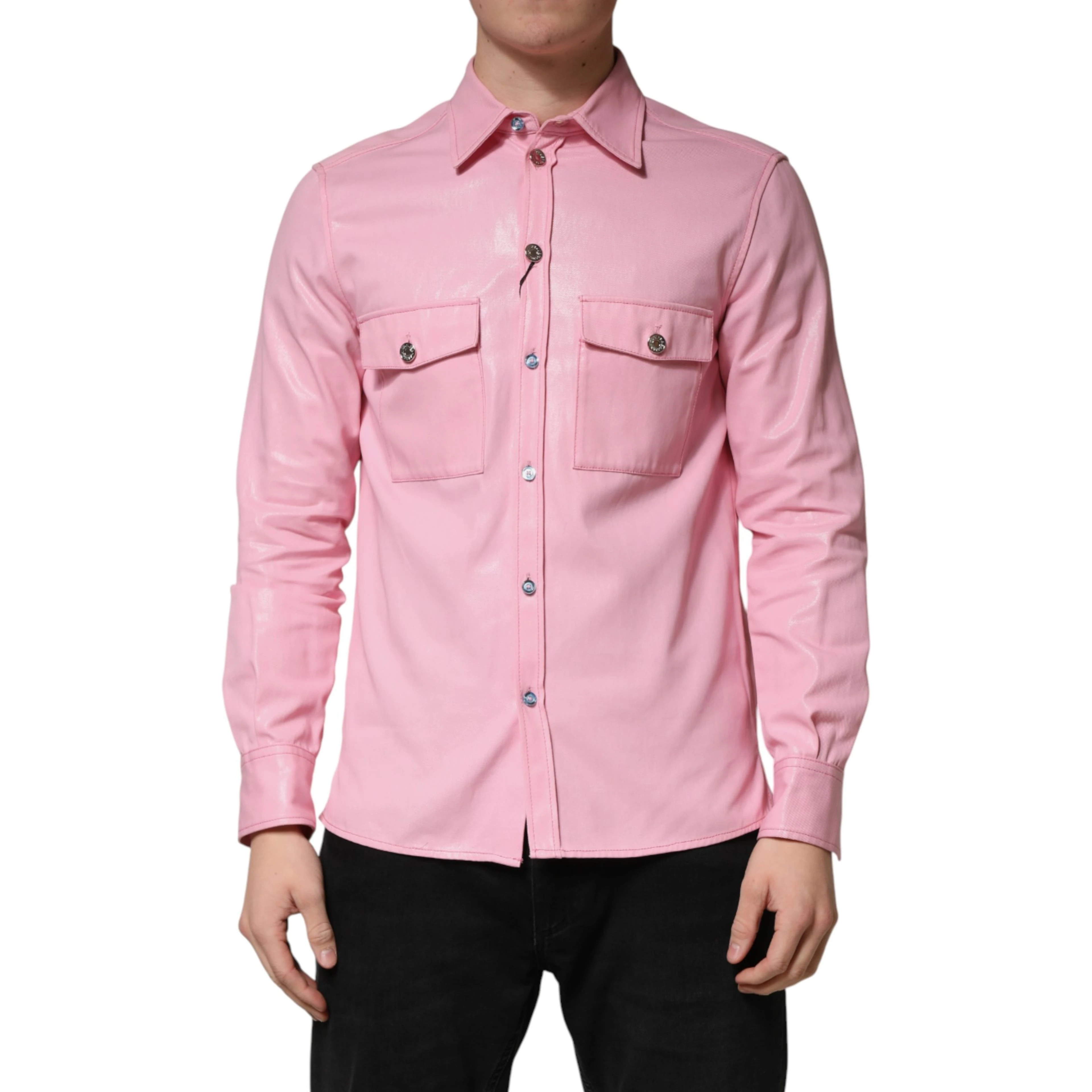 Pink Cotton Collared Men Button Down Shirt