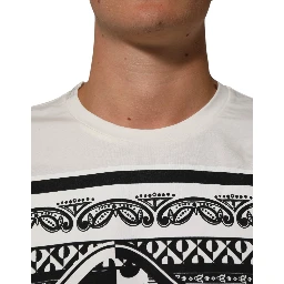 White Cotton Bandana Print CrewNeck T-shirt