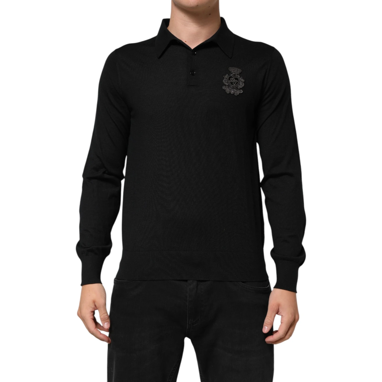 Black Crest Long Sleeve Men Pullover Sweater