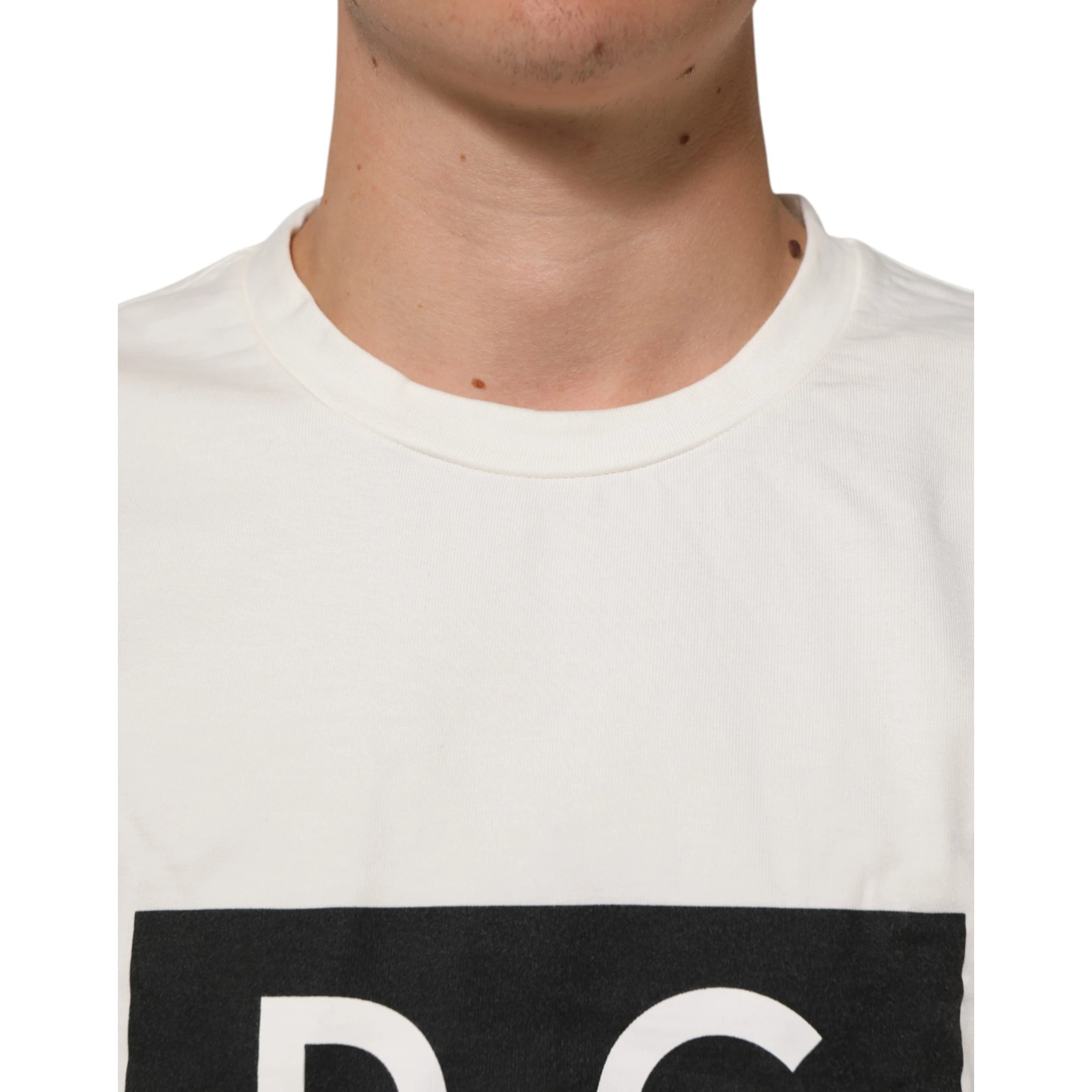 White Cotton Logo Print Men Crewneck T-shirt
