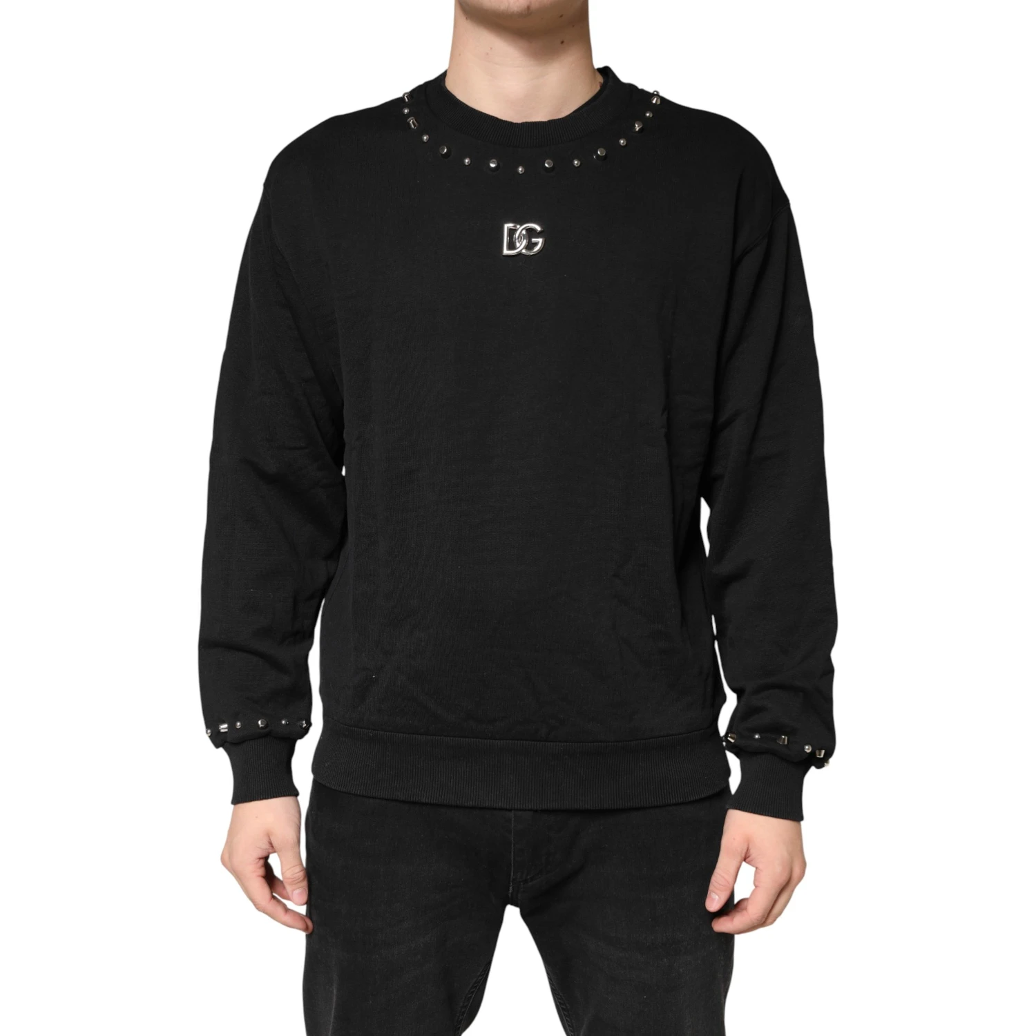 Black Embellished Cotton Sweatshirt Sweater