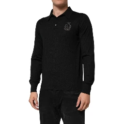 Black Crest Long Sleeve Men Pullover Sweater