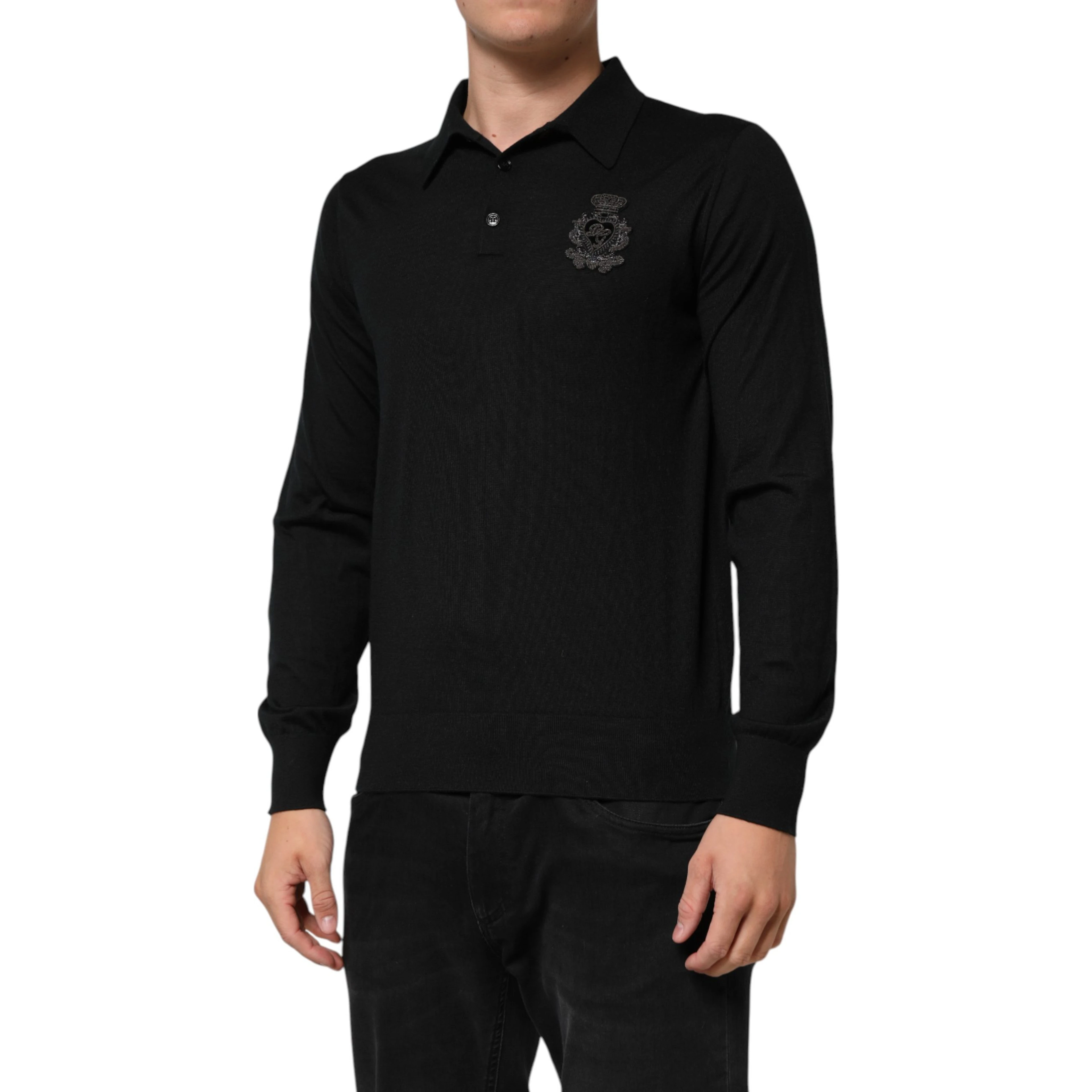 Black Crest Long Sleeve Men Pullover Sweater