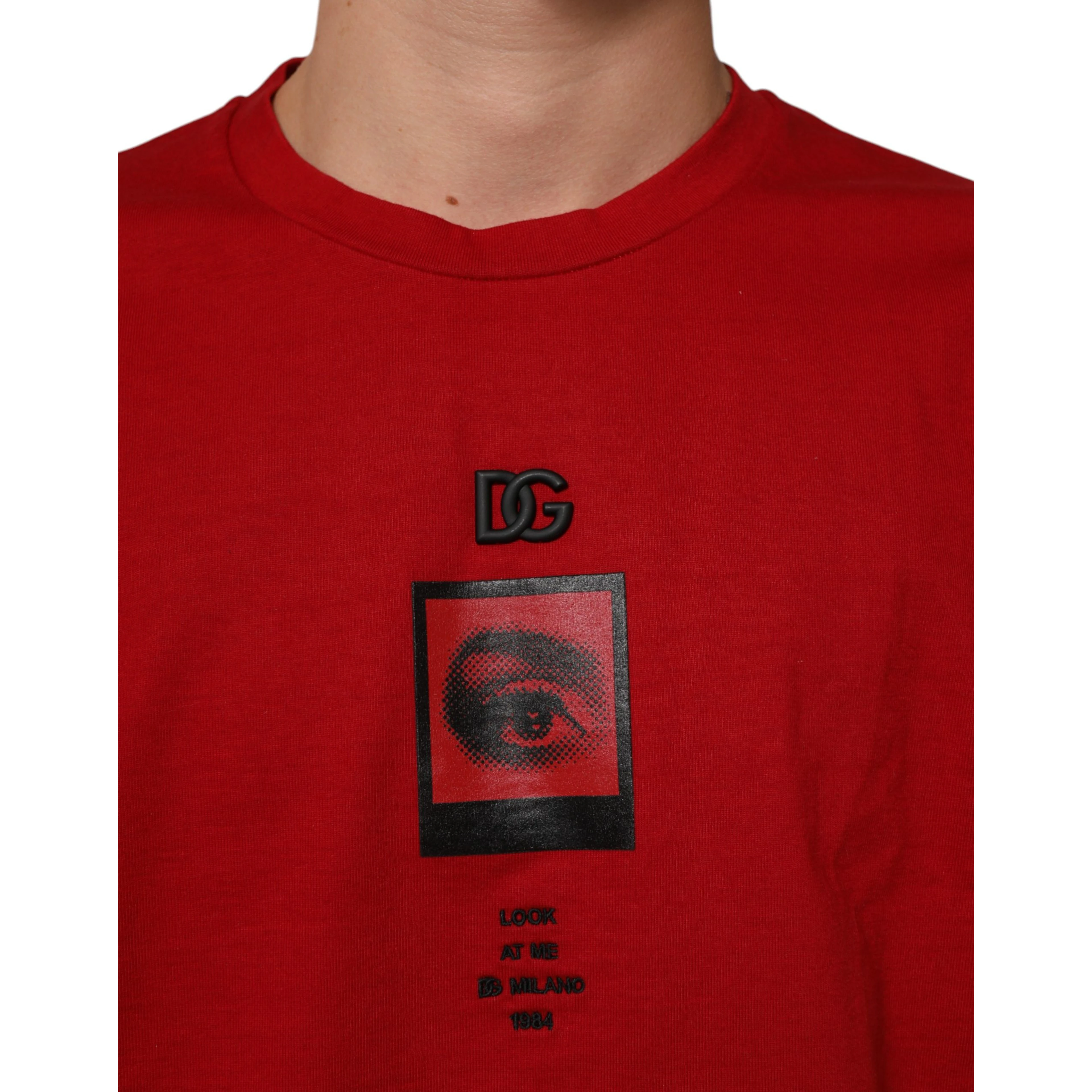 Red DG Eye Print Cotton Crew Neck T-shirt