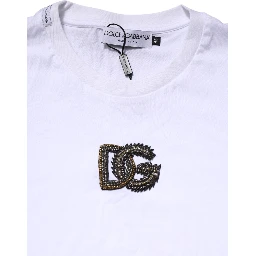 White Cotton DG Logo Embroidery Men  T-shirt