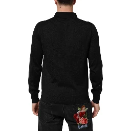 Black Crest Long Sleeve Men Pullover Sweater