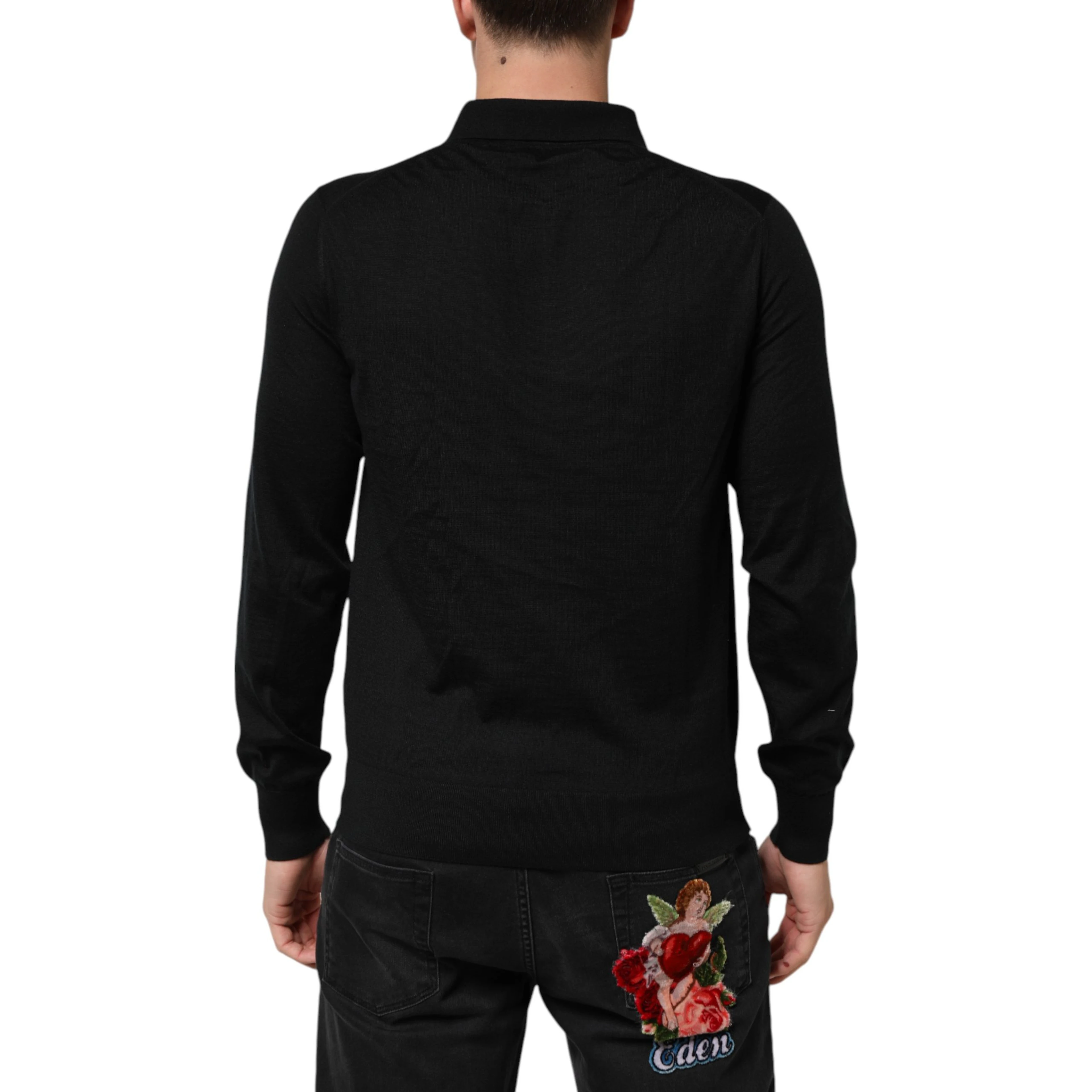 Black Crest Long Sleeve Men Pullover Sweater