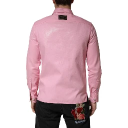 Pink Cotton Collared Men Button Down Shirt