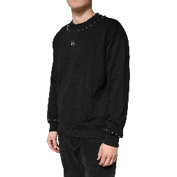 Black Embellished Cotton Sweatshirt Sweater