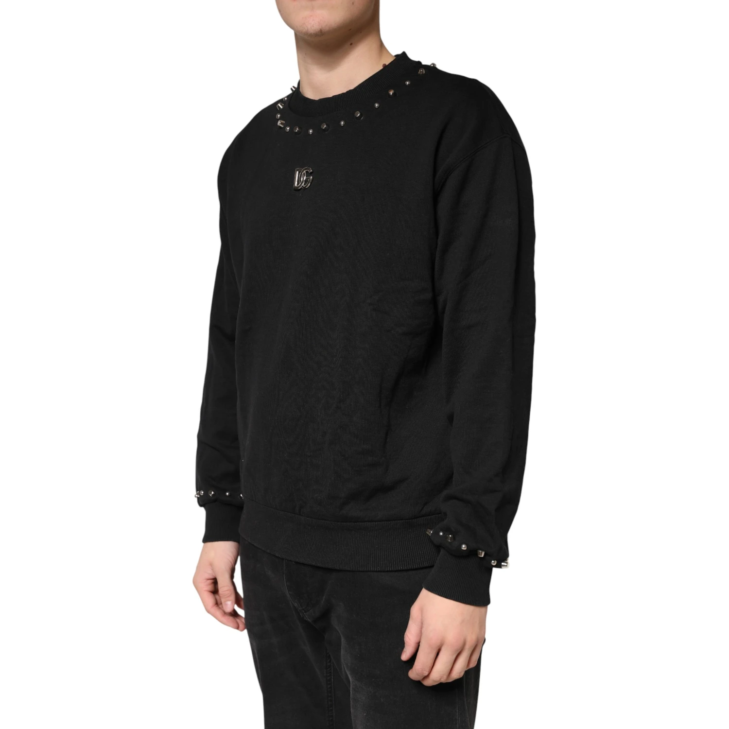 Black Embellished Cotton Sweatshirt Sweater