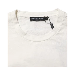 White Cotton Logo Print Men Crewneck T-shirt