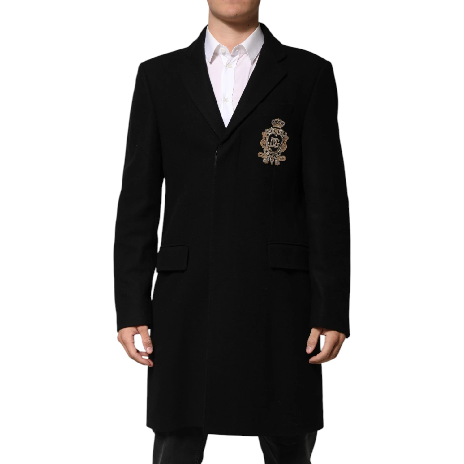 Black Heraldic Patch Single Breasted Blazer Jacket