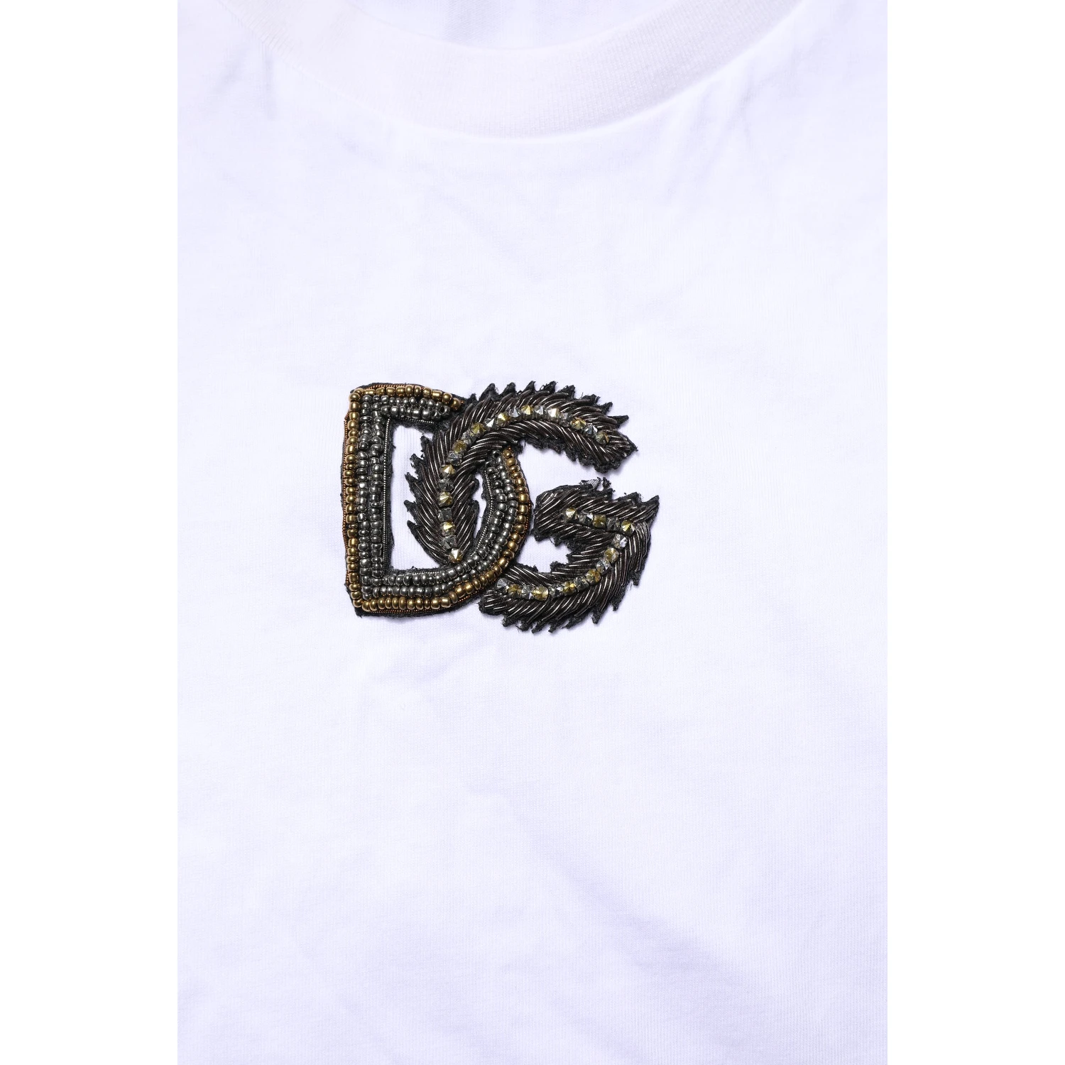 White Cotton DG Logo Embroidery Men  T-shirt