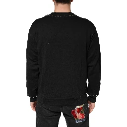Black Embellished Cotton Sweatshirt Sweater