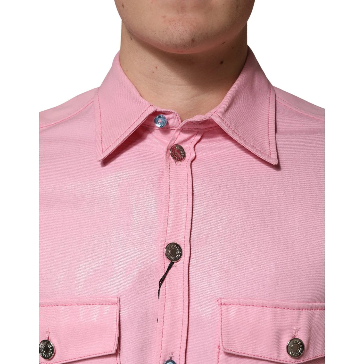 Pink Cotton Collared Men Button Down Shirt