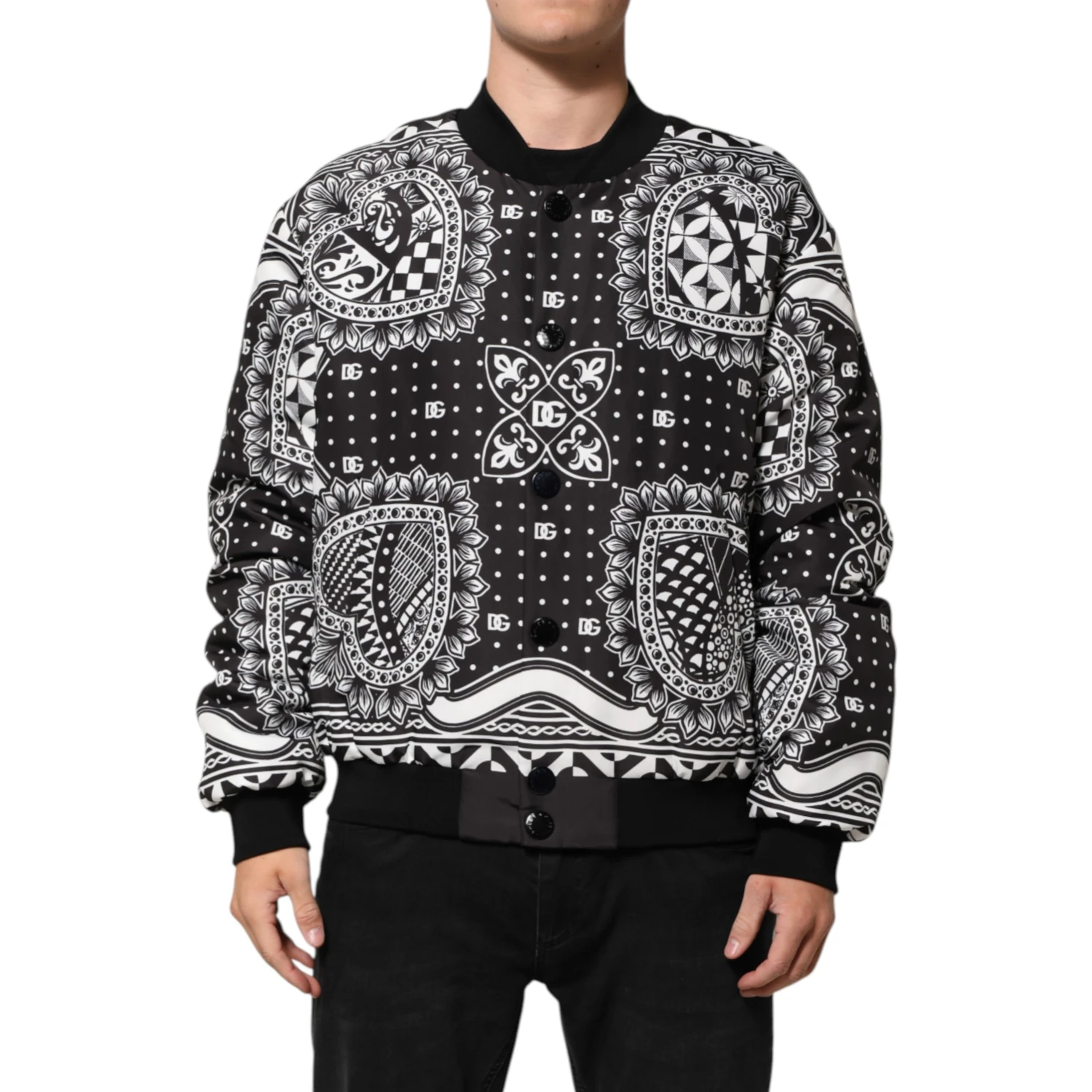 Black White BandanaPrint Men Bomber  Jacket