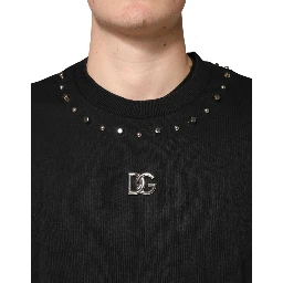 Black Embellished Cotton Sweatshirt Sweater