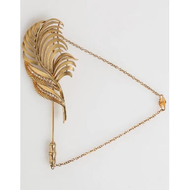 Gold Sterling Silver925 Leaf Embellished Lapel Pin Brooch