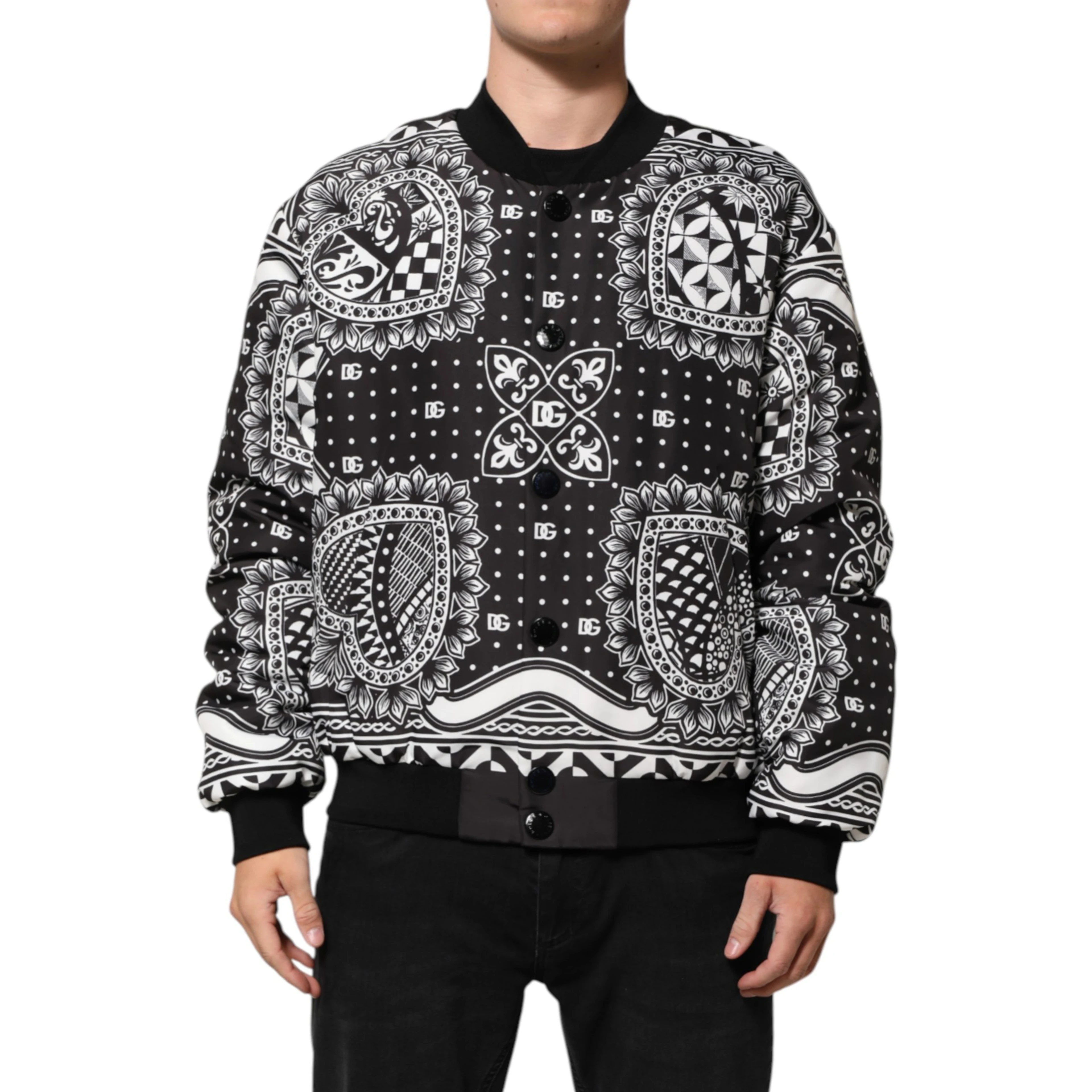 Black White BandanaPrint Men Bomber  Jacket