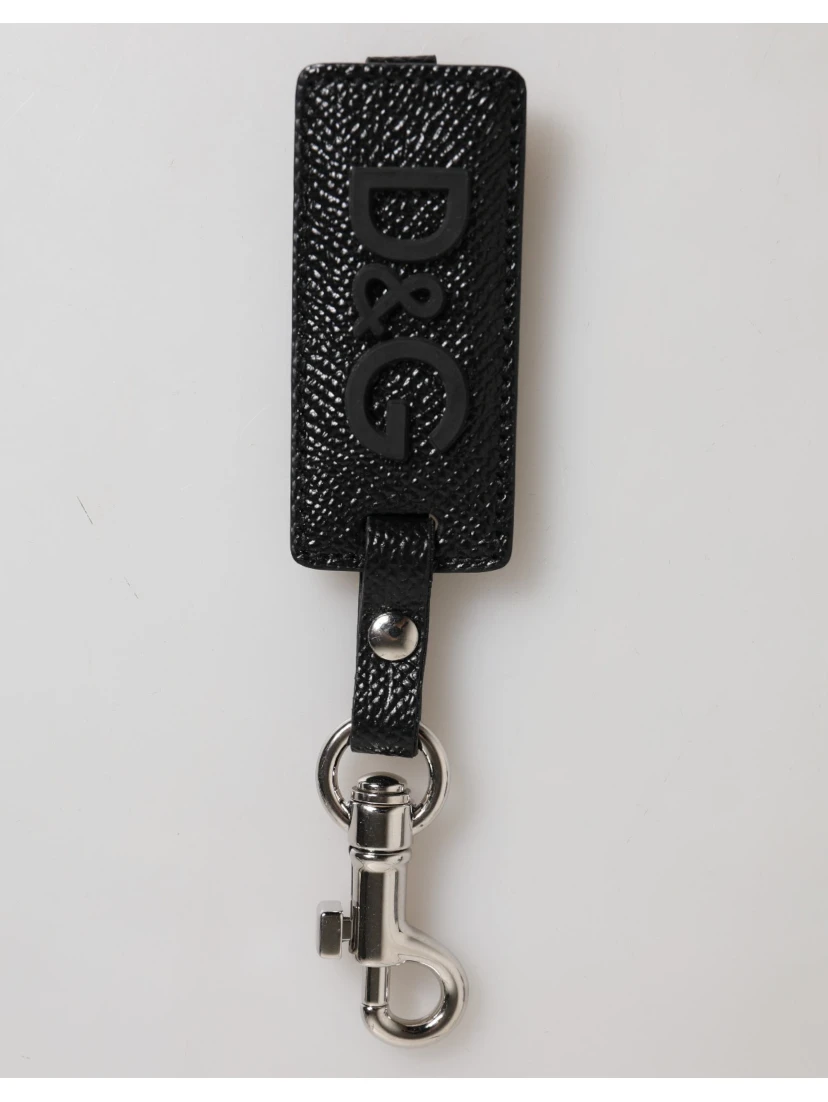 Black DG Logo Leather Silver Metal Keyring Men Keychain